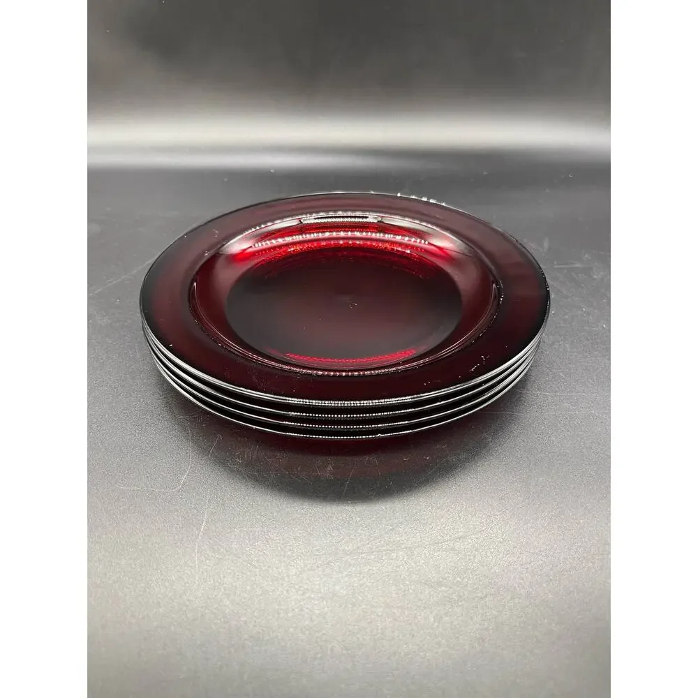 Arcoroc Ruby Red Set of 4 Salad Plates Made in France